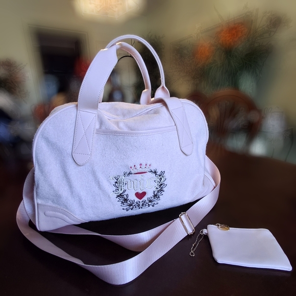 Juicy Couture Pink Velour Heritage Weekender Duffel Carry-on Travel Workout Bag - Picture 1 of 16